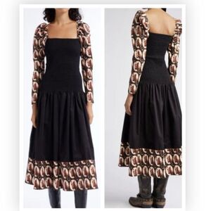 AUTUMN ADEIGBO Nevada Smocked Long Sleeve Maxi Dress In Black SZ 2 NWT $ 695.00